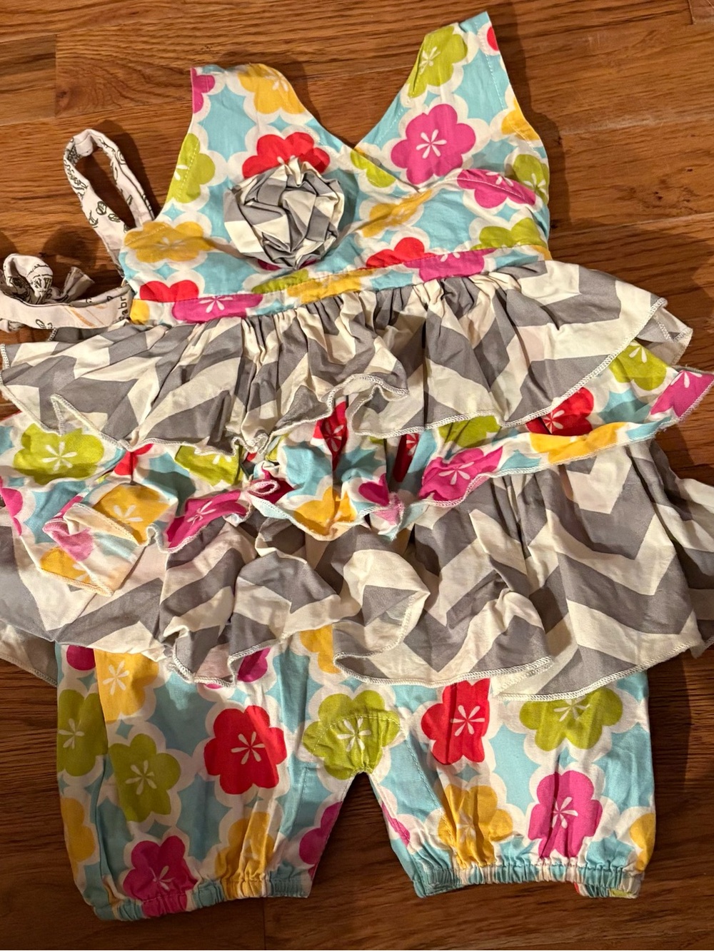 Mustard Pie Girls Floral Woven Romper Sleeveless Ruffle One Piece, Size 6M